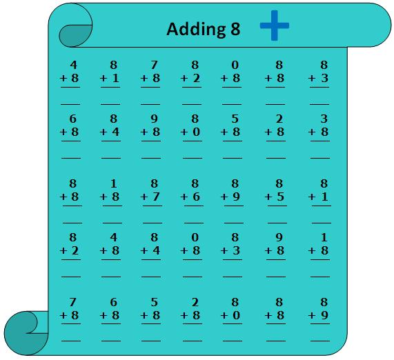 Worksheet on Adding 8 | Practice Numerous Questions on 8 | Addition Table