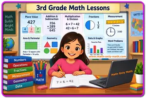 3rd grade math lessons with multiplication, division, fractions, measurement, geometry, area, and graphs