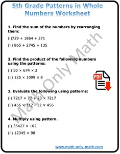 5th Grade Patterns in Whole Numbers Worksheet PDF