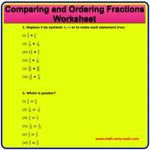 Comparing and Ordering Fractions Worksheet