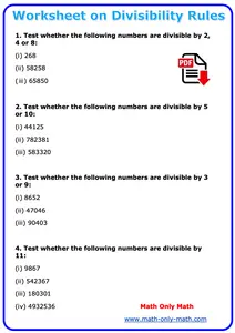 Worksheet on Divisibility Rules PDF