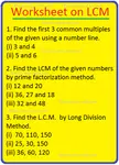 Worksheet on LCM