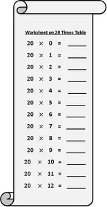 worksheet on multiplication of 20 times table
