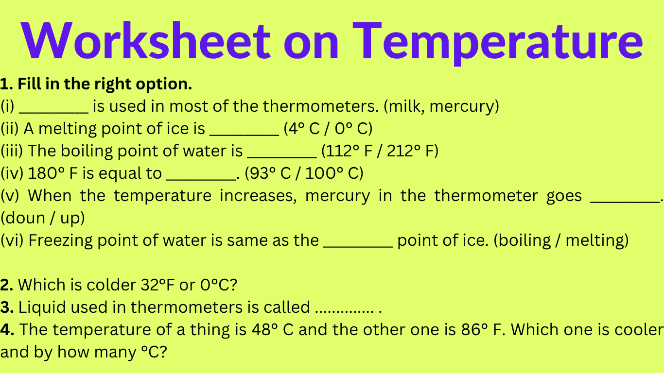 Worksheet on Temperature