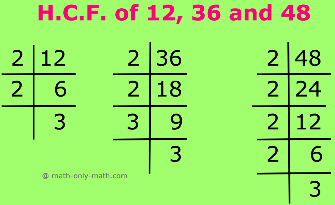 Find the H.C.F. of 12, 36, 48