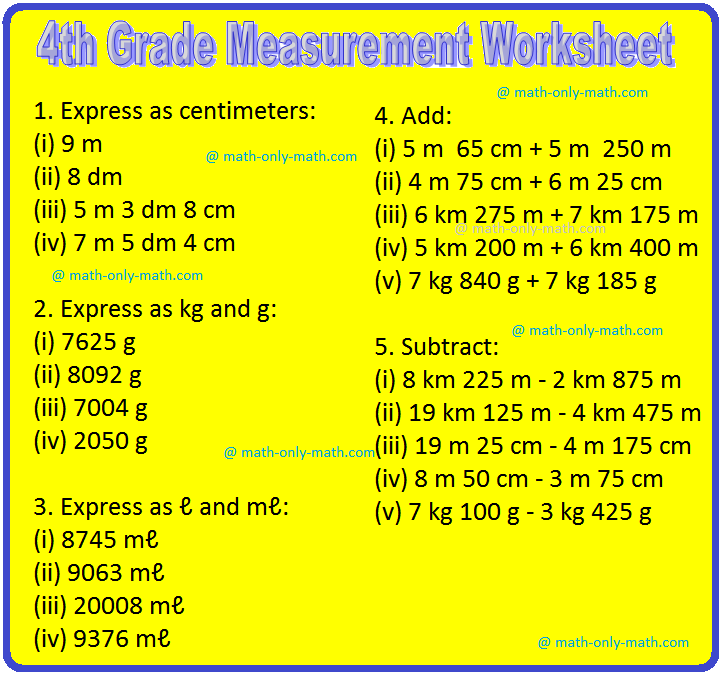 Addition and Subtraction of Units of Measurement Metric Units