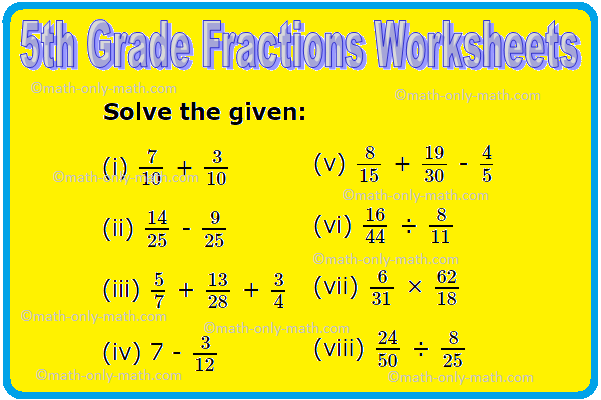 5th Grade Fractions Worksheets