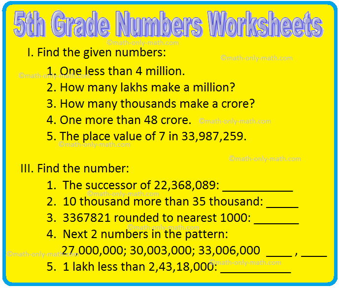 Operations On Large Numbers Class 5 Worksheets Pdf