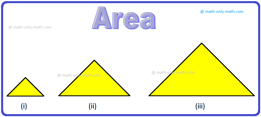 The amount of surface that a plane figure covers is called its area. It’s unit is square centimeters or square meters etc.  A rectangle, a square, a triangle and a circle are all examples of closed plane figures.  In the following figures, the shaded region of each of the