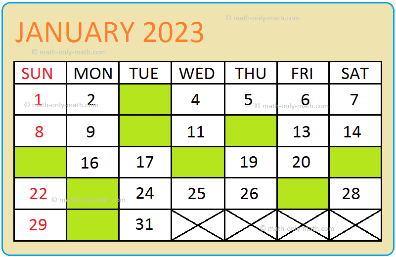 We know that, seven days of a week are Monday, Tuesday, Wednesday, Thursday, Friday, Saturday, Sunday. A day has 24 hours. There are 52 weeks in a year.  Fill in the missing dates and answer the questions: 1. John was born 6th January. What day of the week is it?