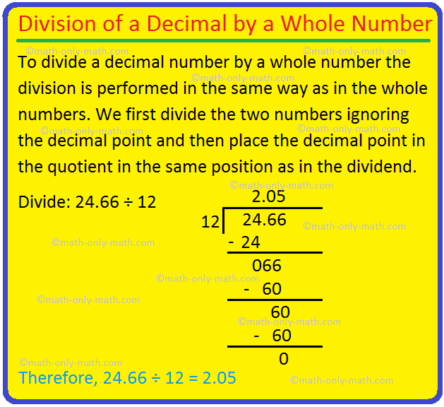 Dividing Decimal By Whole Number Worksheet