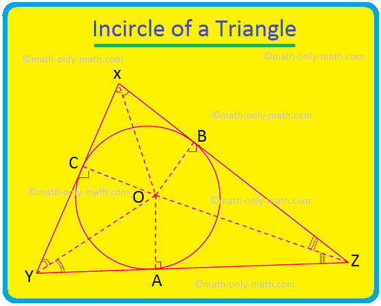 We will discuss here the Incircle of a triangle and the incentre of the triangle. The circle that lies inside a triangle and touches all the three sides of the triangle is known as the incircle of the triangle. If all the three sides of a triangle touch a circle then the