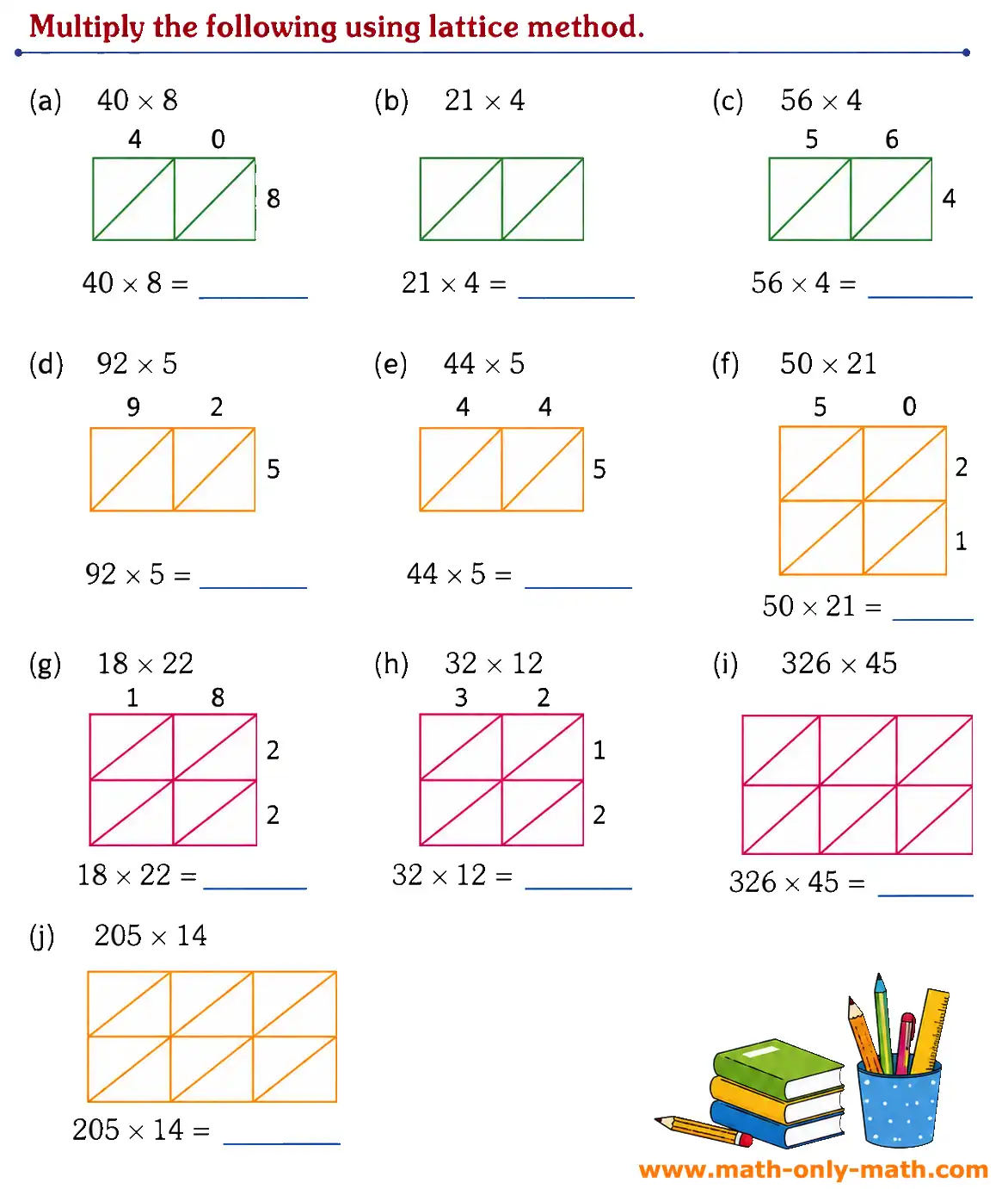Lattice Multiplication Practice Worksheet