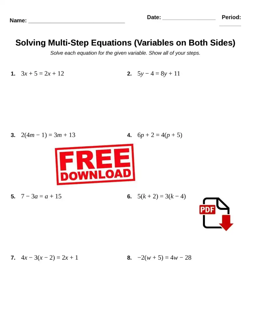 Multi-Step Equations with Variables on Both Sides