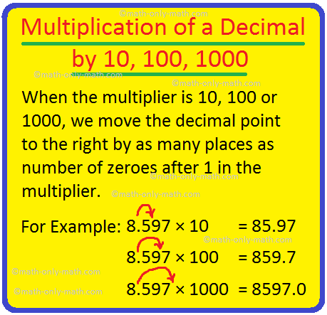 multiplication of a decimal by 10 100 1000 multiplying decimals