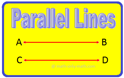 Here we will learn pairs of lines. When pairs of lines are given in a plane, they maybe  (i) parallel to each other.  (ii) intersecting each other. Two lines in a same plane not intersecting each other are called parallel lines. The lines AB and CD never meet each other 