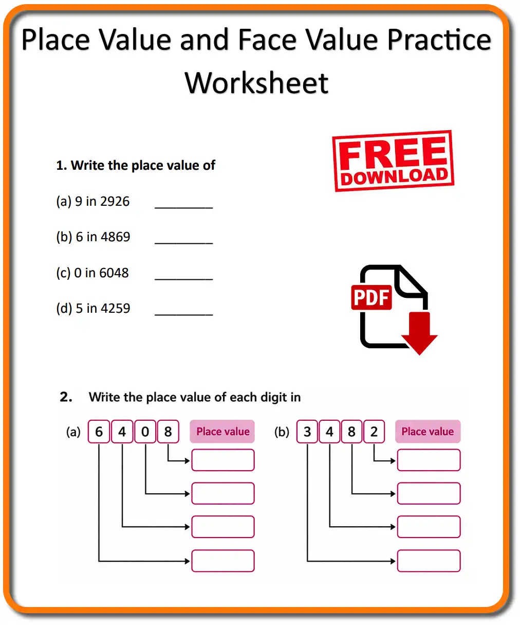Place Value and Face Value Practice Worksheet