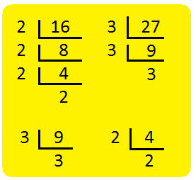 Prime Factors of 16, 27, 9 and 4