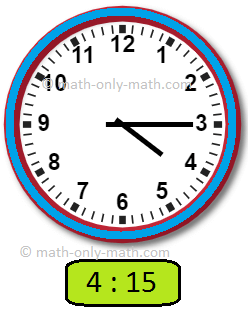 In a quarter hour, the minute hand moves 15 minutes on the clock. The minute hand points at 3. We say time is quarter past an hour.  Look at the clock. The minute hand is at 3. The hour hand is between 1 and 2. So, the time is quarter past 1. We write 1 :15.