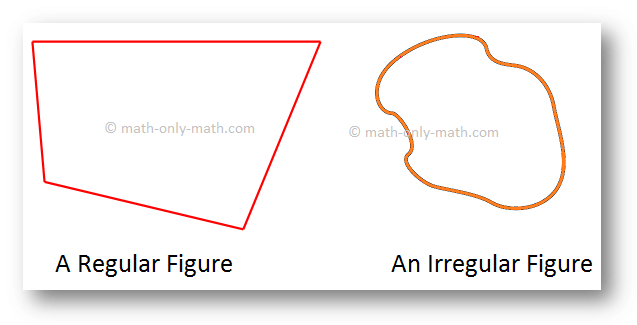 A figure bounded by line segments is a regular figure. Figures bounded by curved lines are called irregular figures. The space enclosed by the line segments is called the area of a figure.