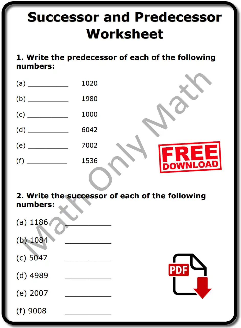 Successor and Predecessor of 4-Digit Number Worksheet