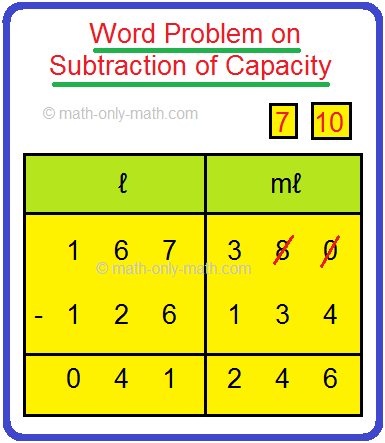 Word Problem on Subtraction of Capacity