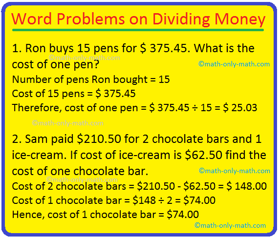 Word Problems on Dividing Money