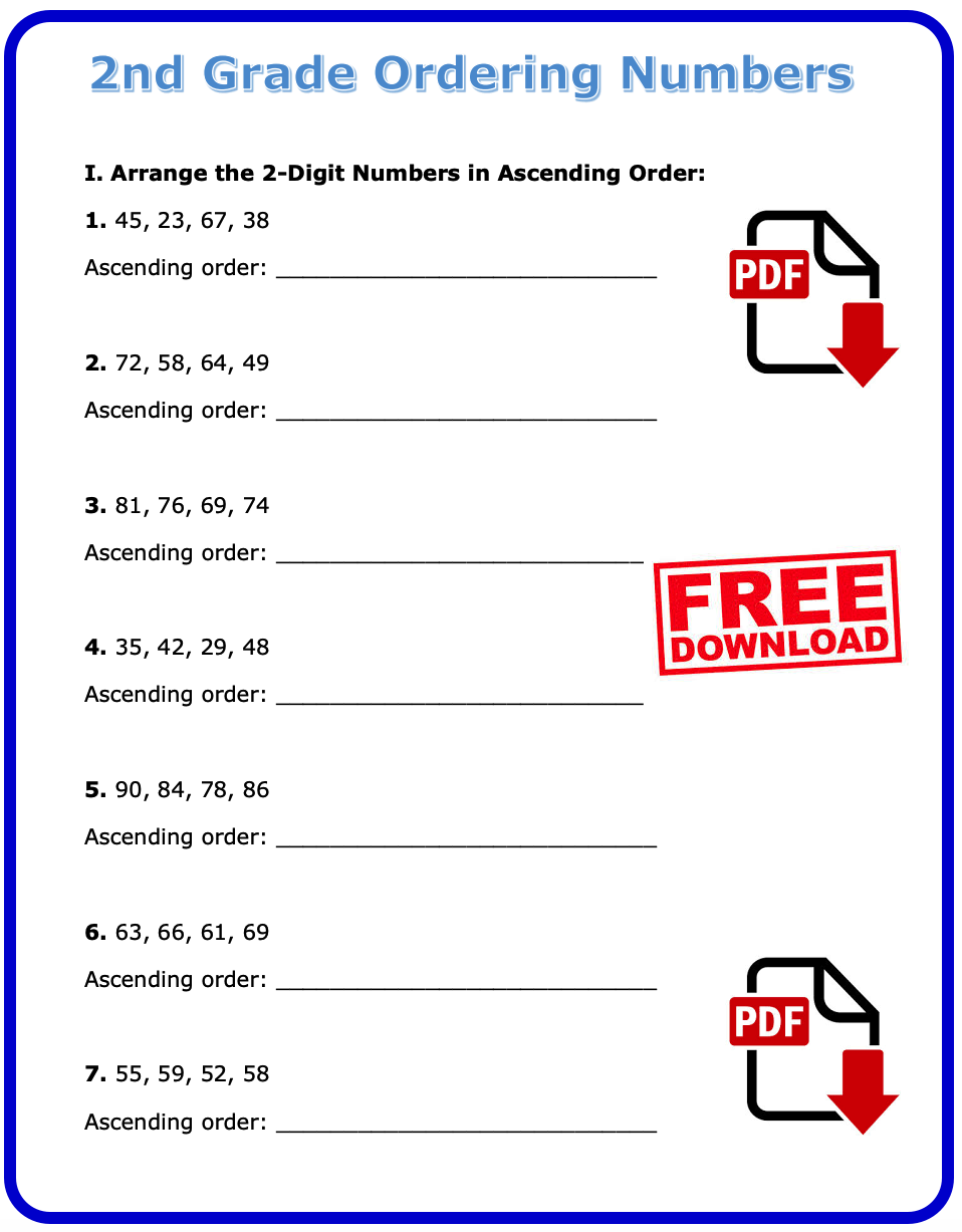 Worksheet on 2nd Grade Ordering Numbers