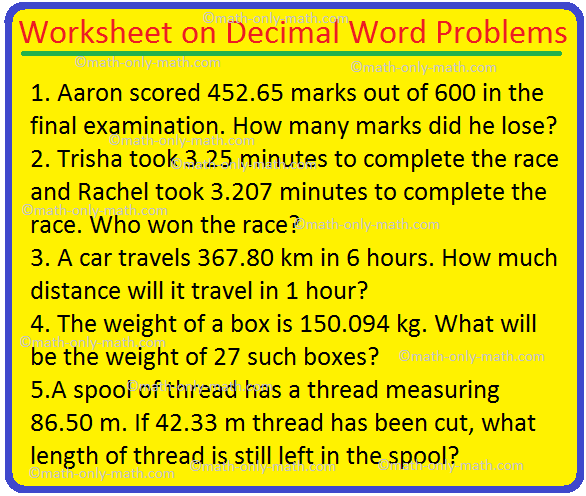 decimal problem solving grade 6