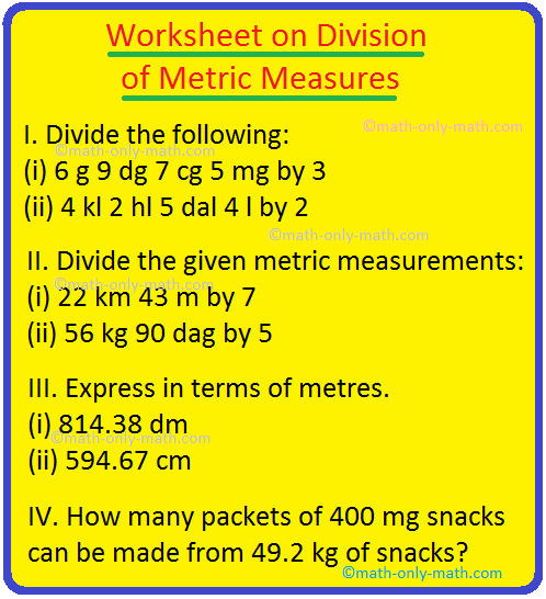 Worksheet On Division Of Metric Measures Basic Metric Measurements