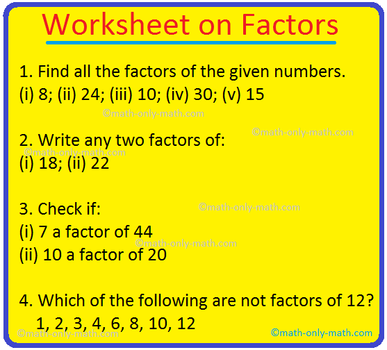 Worksheet on Factors
