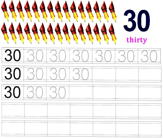 Tracing Numbers To 30 Worksheet