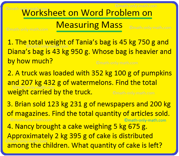 worksheet on word problem on measuring mass measurement word problems