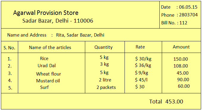 Billing of different Items