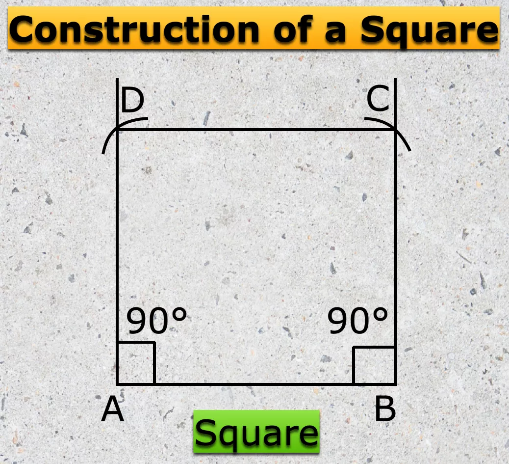 In formation of square and rectangle we will learn how to construct square and rectangle. Construction of a Square: We follow the method given below.  Step I: We draw a line segment AB of the required length.  Step II: We draw the right angles at both end points