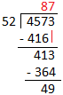 Divide 4573 by 52
