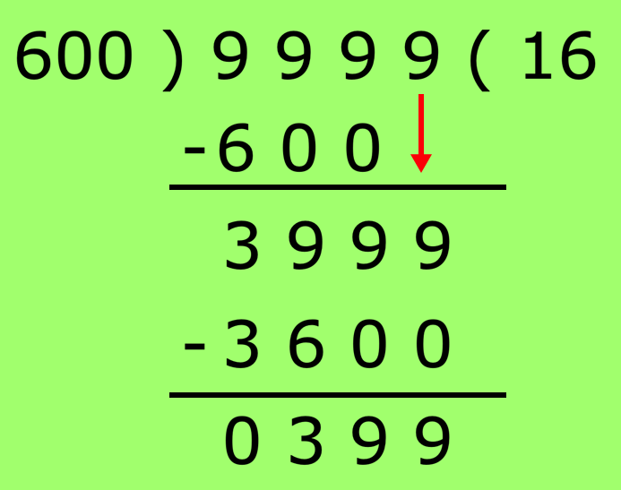 Divide 9999 by 600 by Long Division