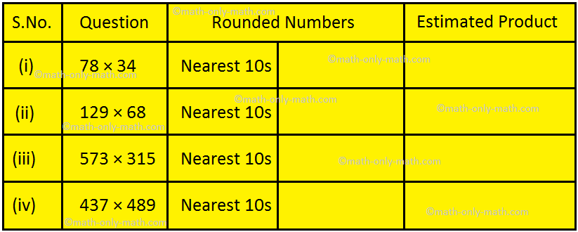 In 4th grade multiplication worksheet we will solve multiplication of 4-digit numbers, properties of multiplication, estimate the product and word problems on multiplication. I. Complete the given multiplication pyramids. First one is done for you. II. Fill in the blanks: