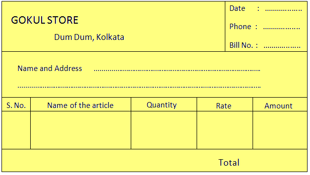 Format of a Blank Bill