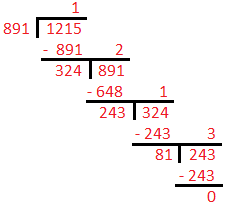 H.C.F of 891, 1215 and 1377