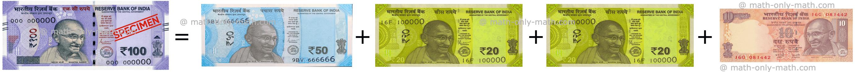 Money Exchange - 100, 50, 20 and 10-Rupee Notes