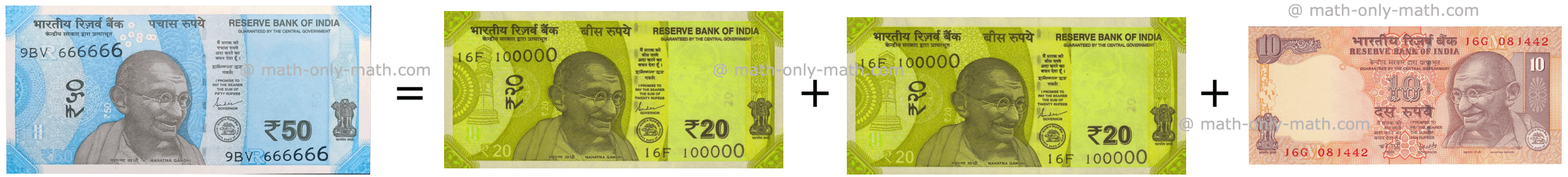 Money Exchange - 50, 20 and 10-Rupee Notes