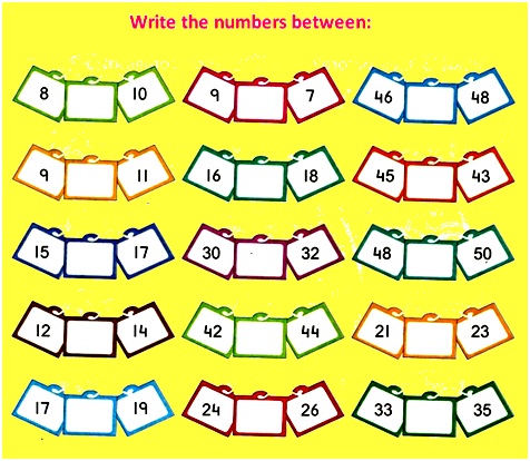 number that comes between,missing number worksheet