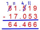 Subtraction of Decimal Fractions