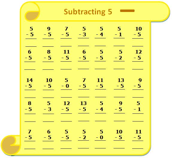 Subtraction Table on 5
