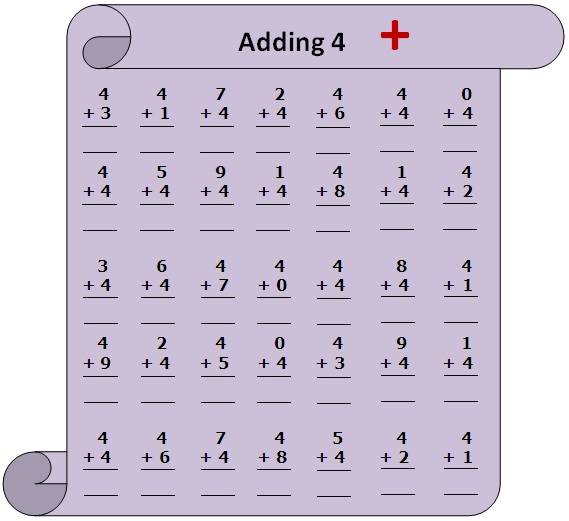 Worksheet on Adding 4