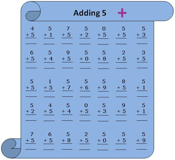 Worksheet on Adding 5