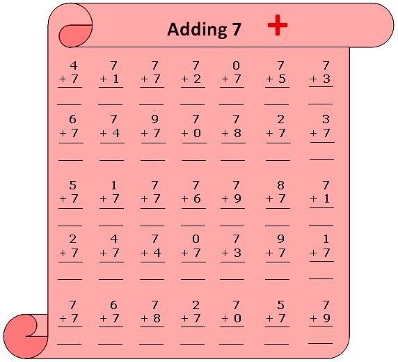 Worksheet on Adding 7