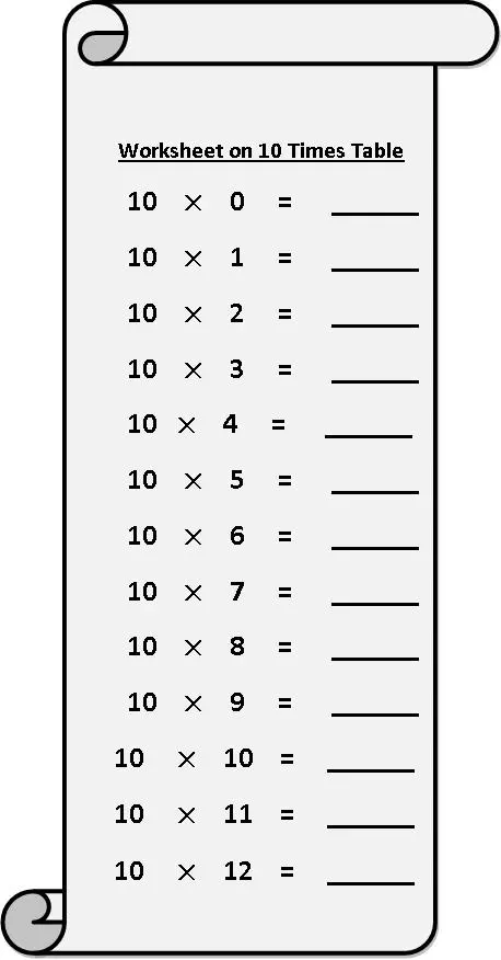  Worksheet on 10 times table can be printed out. Homeschoolers can also use these multiplication table sheets to practice at home.