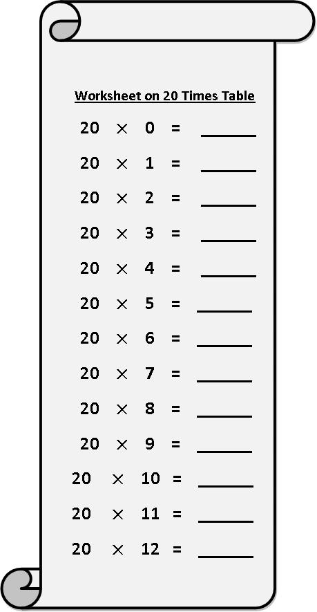 worksheet on 20 times table, multiplication table sheets, free multiplication worksheets